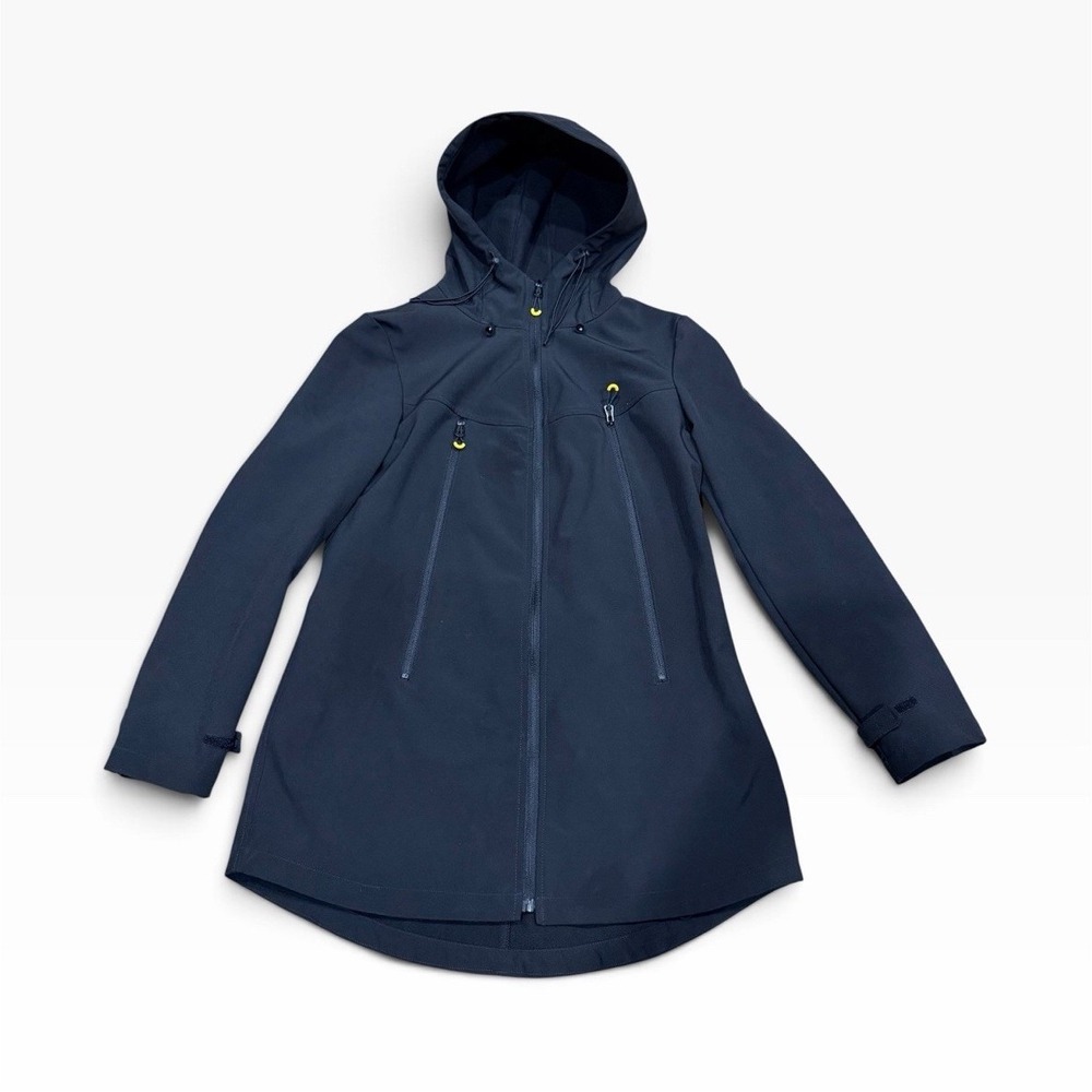Nautica Women's L Black Hooded Water Resistant Full Zip Mid-Length Rain Coat